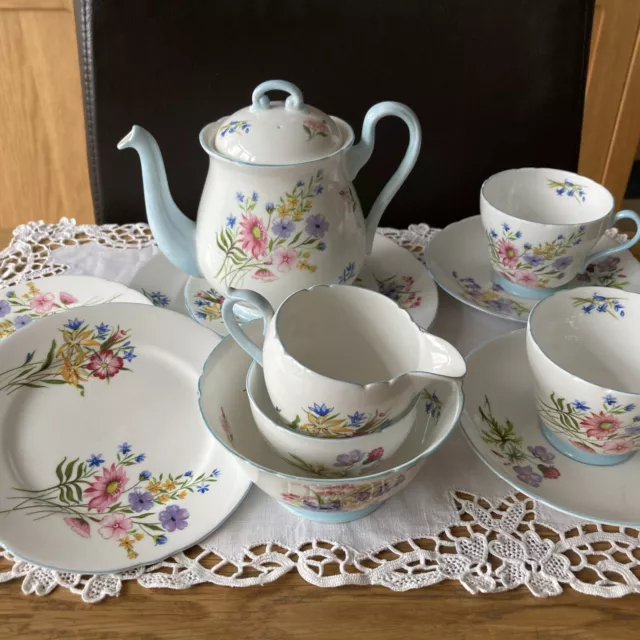 Pretty Shelley Coffee for 2! Tea set Wild Flowers Coffee Pot sugar 13 Pieces 🌸