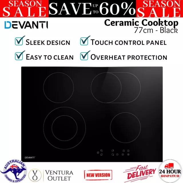 Devanti Ceramic Cooktop 77cm Electric Cooker 4 6 Burner Glass Stove Hob Cooker