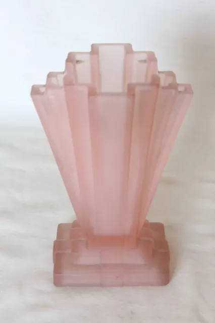 Art Deco Frosted Pink Glass 8 inch 'Grantham' Vase by Bagley