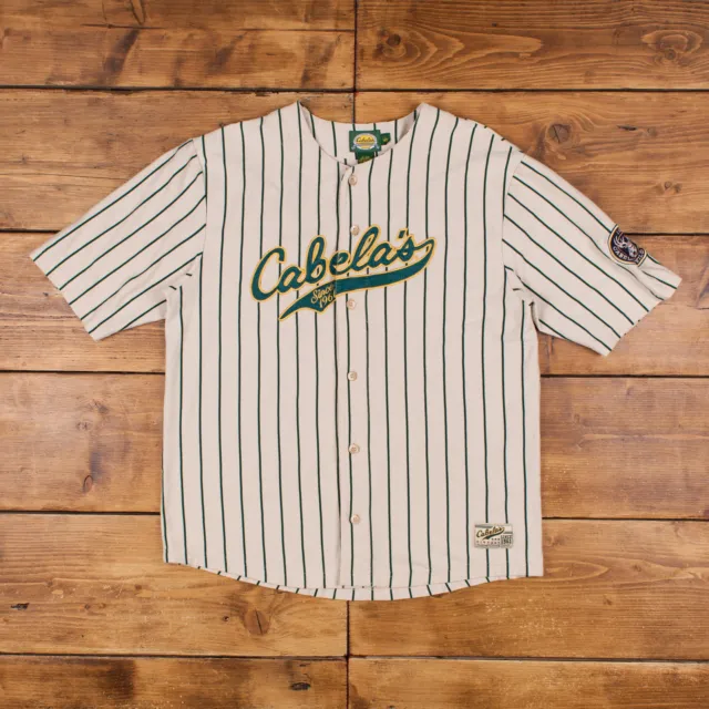 Vintage Baseball Jersey T Shirt XL Cabela's Spell Out Beige Tee