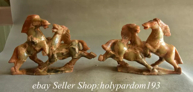 10.8" Old Chinese Xiu Jade Carved Fengshui Double Horse Statue Sculpture Pair