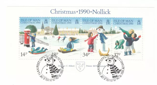 (120372) Minihoja de Navidad GB Isla de Man Usada 1990 EN PIEZA