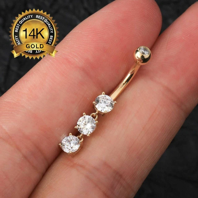 Dangle Belly Button Ring 10mm Barbell Piercing 14k Solid Gold Navel Ring Jewelry
