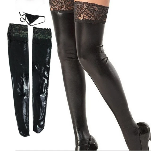 Calze donna cosce alte calze pizzo wet look accessori eleganti