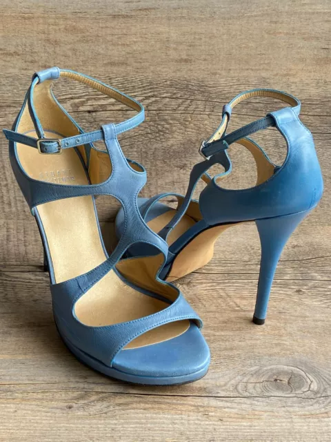 Stuart Weitzman STRAPPY LEATHER BLUE ~SHOES HEELS ~MINT~MADE SPAIN~4.5"~SIZE 8~