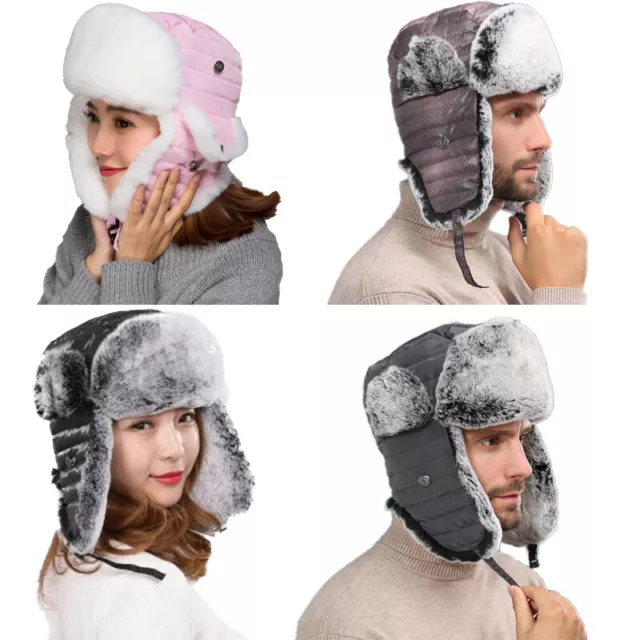 Women Real Rex Rabbit Fur Cap Men Trapper Ushanka Russian Hats Waterproof Shell