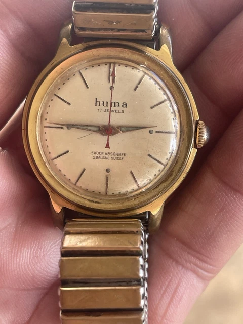 Montre Mécanique Homme HUMA Suisse Années 70 | Boîtier Carré Doré 37mm | Cadran Beige - Vintage