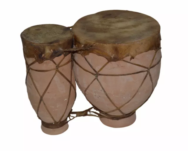 Moroccan Djembe Double Drum African Bongo Congo Artisan Handmade Clay Small