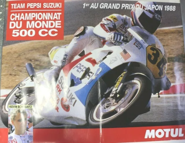 AFFICHE MOTO 500 CC KEVIN SCHWANTZ JAPON 1er Grand Prix 1988 PEPSI SUZUKI MOTUL