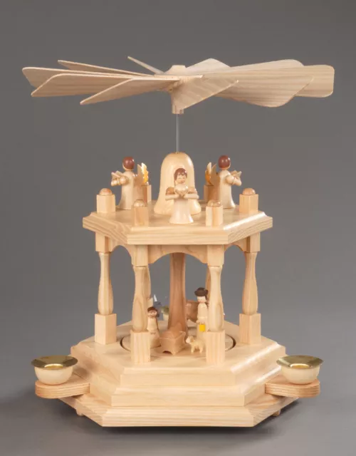 Natural Nativity Pyramid - Two Tier with Angels on Top