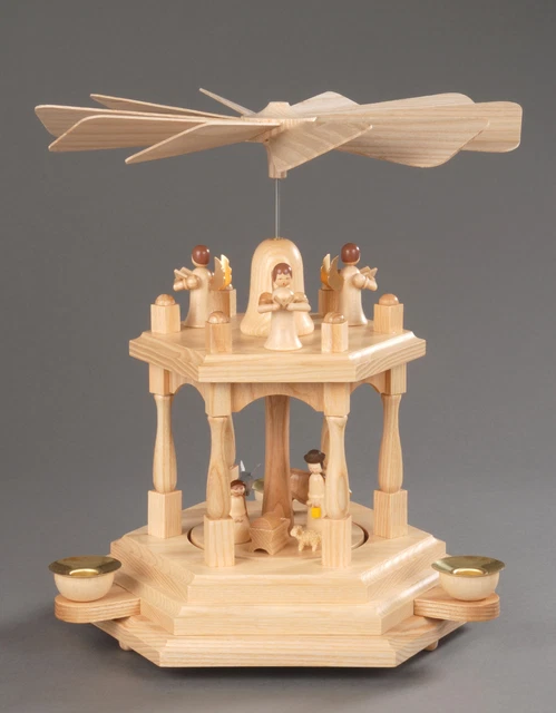 Natural Nativity Pyramid - Two Tier with Angels on Top
