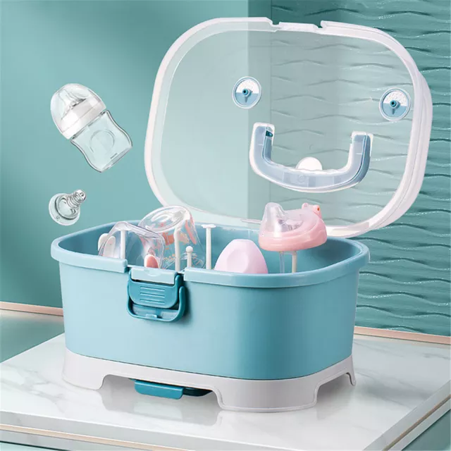 Newborn Baby Nursing Bottle Storage Box Feeding Drying Rack with Anti-dust Cover