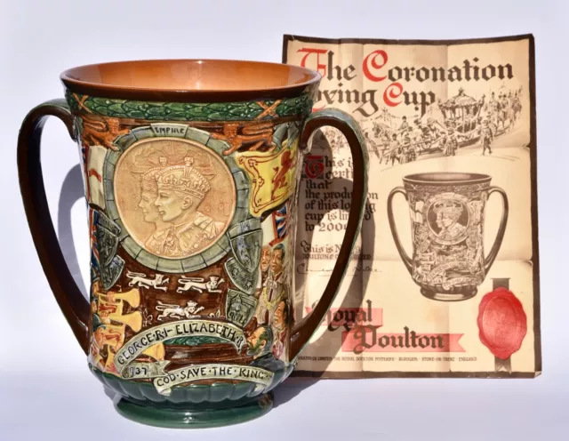 Rare!! HUGE Royal Doulton Coronation Loving Cup KING GEORGE VI & Certificate