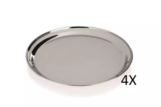 4X Tablett, CNS-rund, mit bordiertem Rand, Ø 25 cm