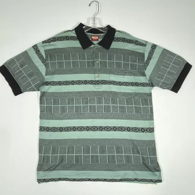 ROCA Polo Shirt Men's Sz Large Green Spanish 3D Woven Design Made in Italy Boho