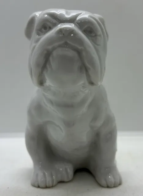 Vintage English Bulldog White Ceramic Dog Figure Figurine Statue Japan