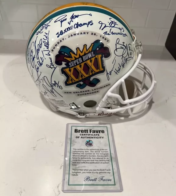 Brett Favre Autographed Super Bowl XXXI Full Size Football Helmet 25+ Autographs