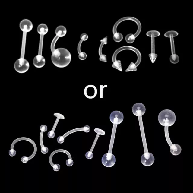 9 Pieces UV Acrylic Clear Body Piercing Jewelry Kit Navel Rings Eyebrow Barbell