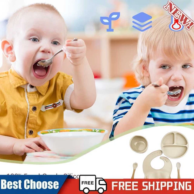 Juego de 5 piezas/juego de utensilios de cena para bebés de silicona gratis con BPA