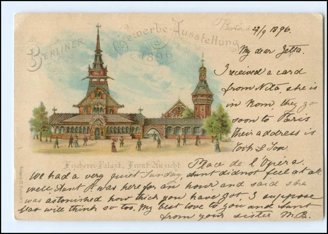 V1609/ Berlin Gewerbe Ausstellung 1896 Litho AK Fischerei Palast