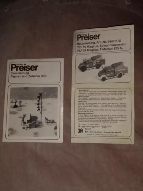 2x. Preiser Bauanleitungen, Feuerwehr Magirus Art.644 u. Figuren u. Zubehör 330