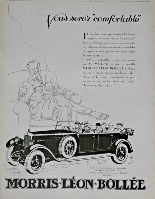 Publicité De Presse 1926 Morris Léon Bollée Vous Serez Confortable