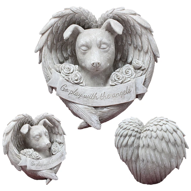 Indoor Pet Memorial Statue Resin Angle Wings Garden Sleeping Sculpture Dog Cat