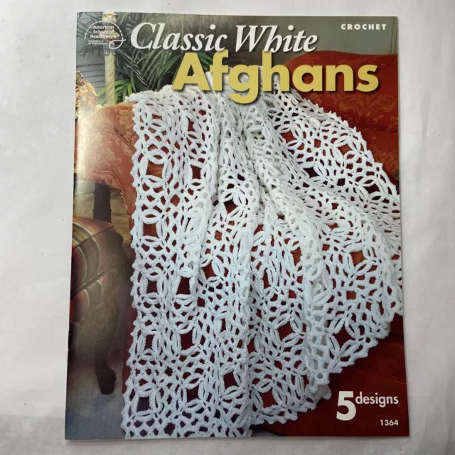 Patrón de ganchillo American School of Needlework 1364 clásico blanco afgano 2004