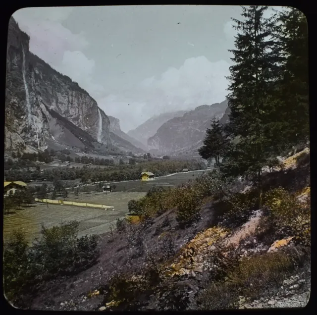 LAUTERBRUNNEN FROM TRUMMELBACH SWITZERLAND C1890 Magic Lantern Slide PHOTO