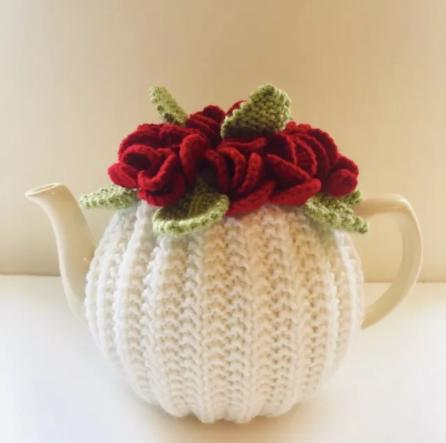 Exquisite Hand Knitted Tea Cosy In Pure Wool -  Size Medium - Fits 6-cup Teapots