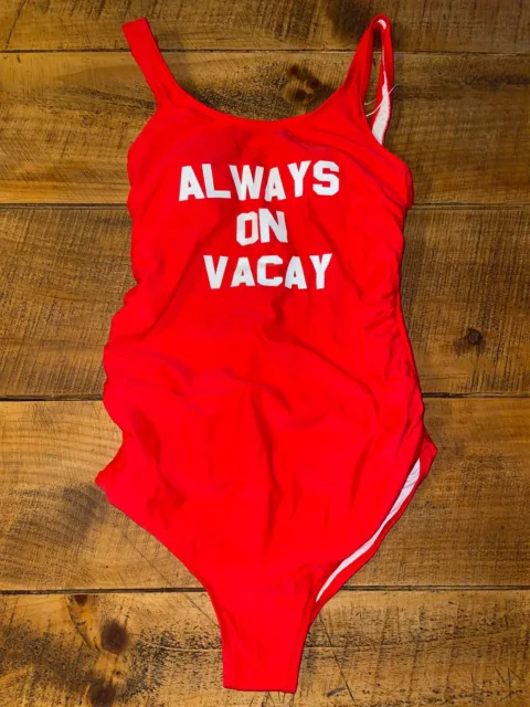 NWT Women's Summer Mae Red White One Piece “Always On Vacay” Swimsuit Size M