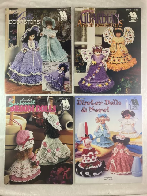 Set 4 Annie's Attic Pattern Booklet DUSTER DOLLS SUNBONNET BROOM ANGEL DOORSTOPS