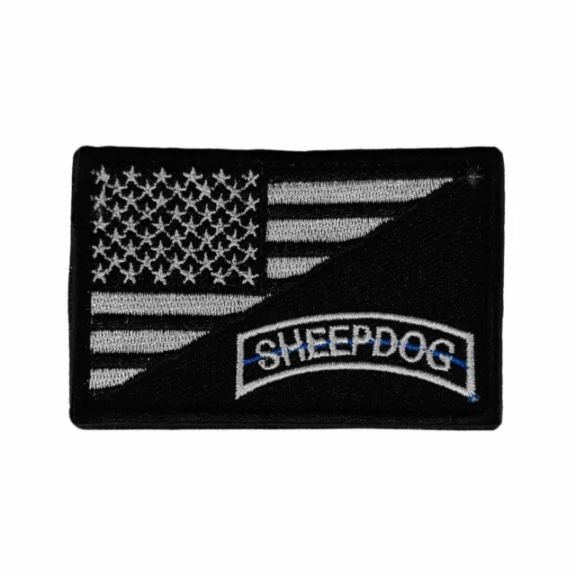 Sheepdog US Flag Embroidered Hook & Loop Patch Applique Police Support Biker