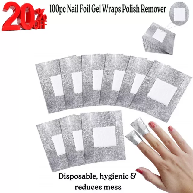 100 Nail Foil Gel Wraps Polish Remover Art Soak Off Acrylic Removal No Acetone