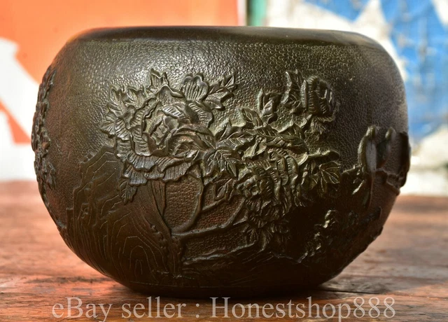 5.6" Ming Xuande Chinese Pure Bronze Dynasty Flower Pot censer incense burner