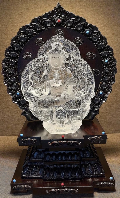 Chinese Exquisite Handmade Bodhisattva Carving Natural Crystal Statue