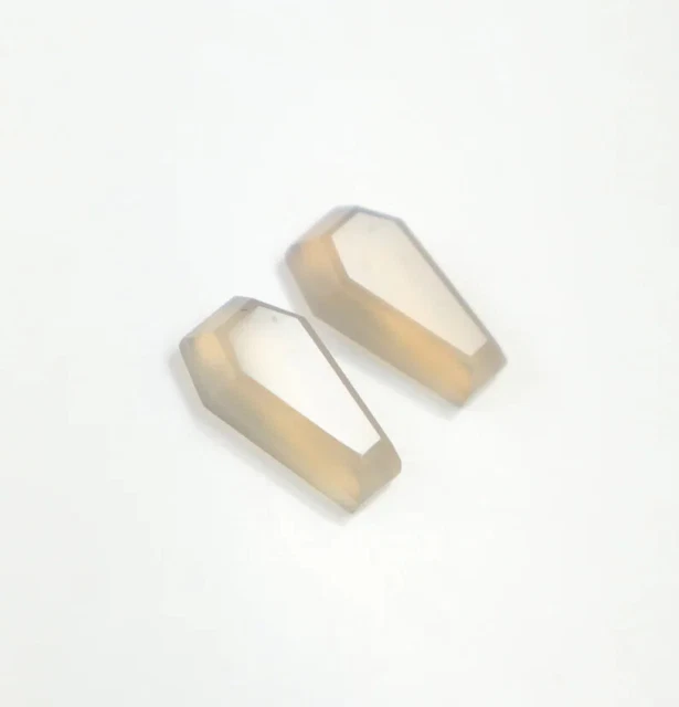 Tablet Cut Flat Bottom AAA + 1 Pair Gray Chalcedony Coffin Shape Superb Items