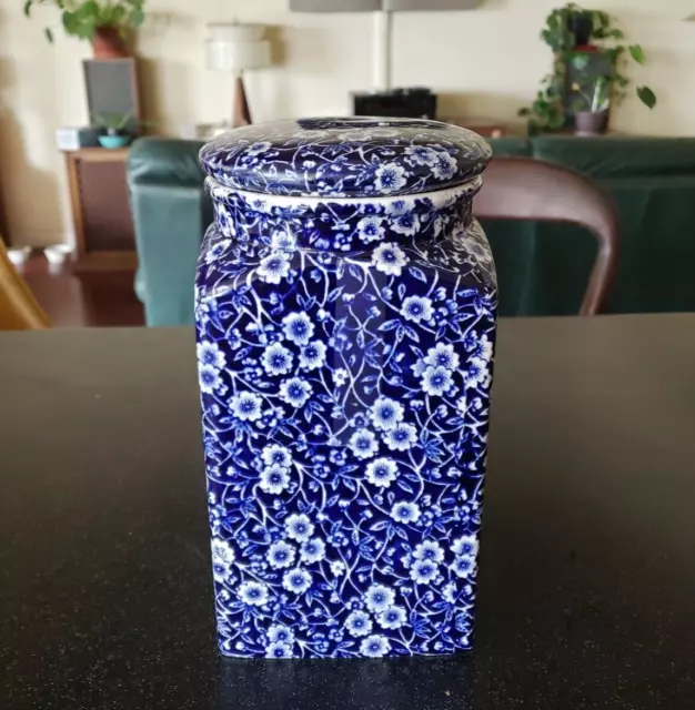 Rare Burleigh Staffordshire  Blue Calico Storage Canister Jar Coffee Sugar Flour