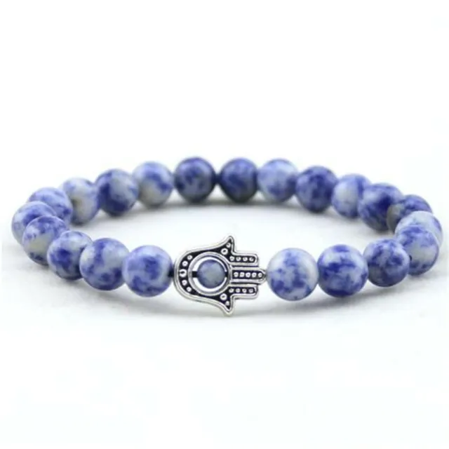 8mm Blue Veins Stone Bracelet 7.5 inches Spirituality Sutra Healing Yoga Reiki