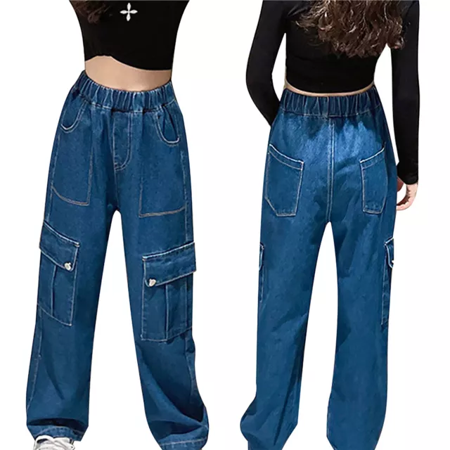 Girls Denim Pants Loose Trousers Kids Jeans Travel Dancewear Weekend Streetwear