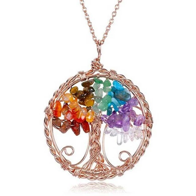 Natural Tree of Life Quartz Healing Crystal Chakra Reiki Stone Necklace Pendant