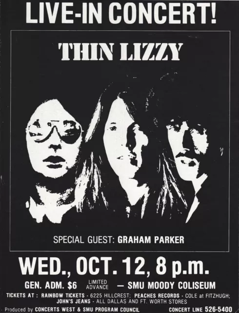 Thin Lizzy Live In Concert SMU Moody Coliseum Vintage Music Poster Art - 0835