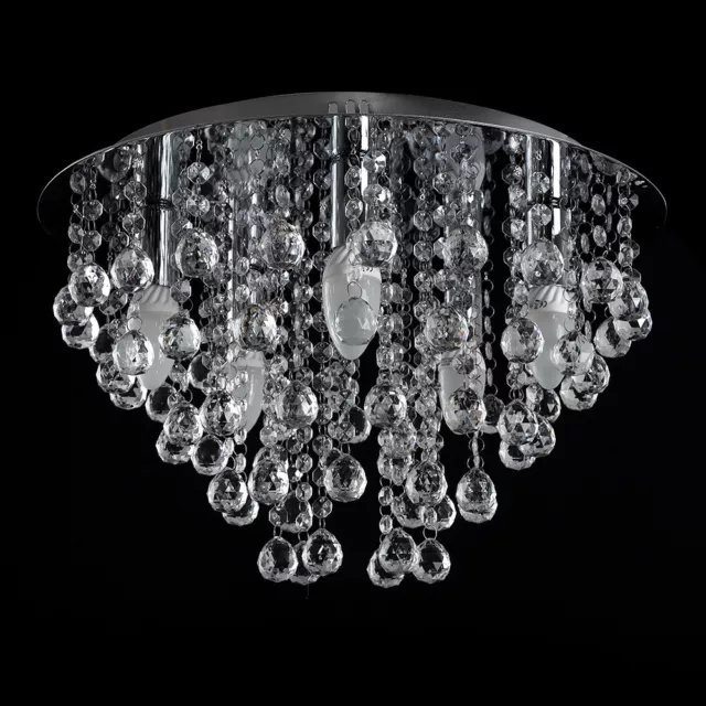 Large Ceiling Light Fitting Round Silver Chrome Acrylic Jewel Chandelier Droplet