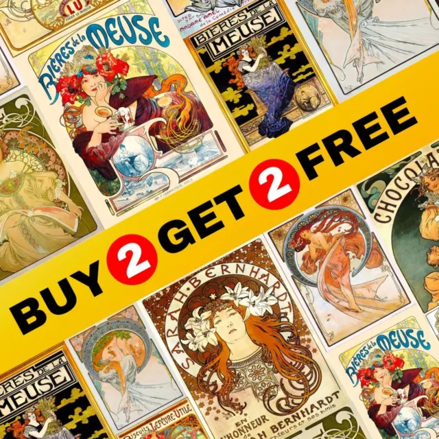 BUY 2 GET 2 FREE - Alphonse Mucha Artwork Poster - Art Nouveau Vintage Art Decor