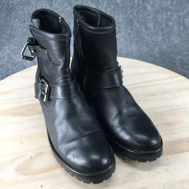 Steve Madden Boots Womens 8.5 Cain Riding Black Leather Round Toe Cuban Casual 3