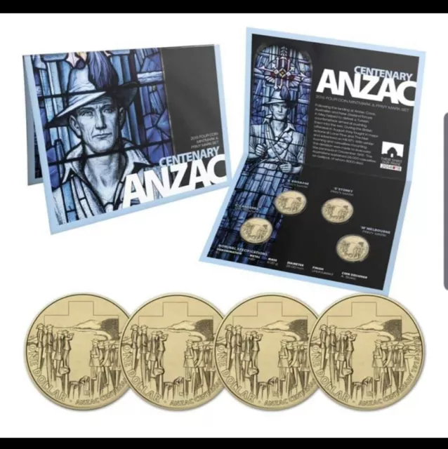 2015 $1 " CENTENARY ANZAC " Dollar UNCIRCULATED Coin "4 MINT MARK CSMB COIN SET"