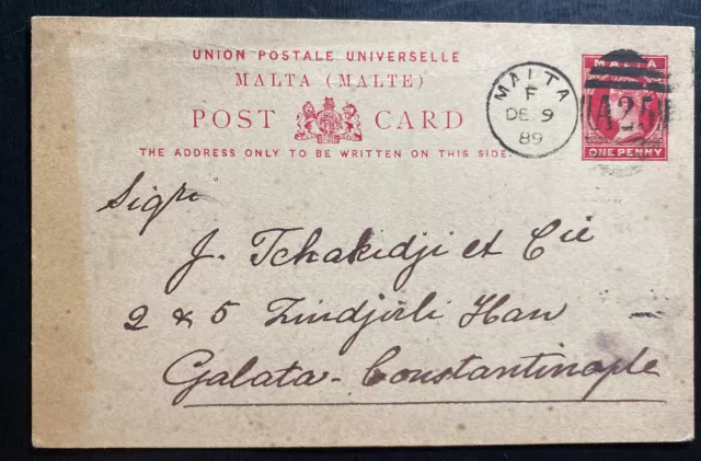 1889 Malta Postal Stationery Postcard Cover To Galata Turkey