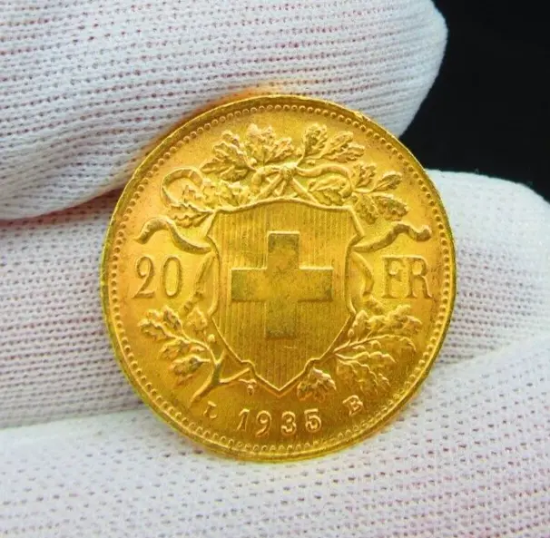 1935 Switzerland 20 Franks Swiss Gold Coin aUNC
