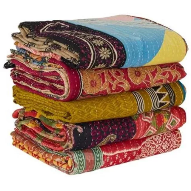 Indian Handmade Vintage Old Kantha Quilt Wholesale 10 Pc Lot Blanket Throw Gudri