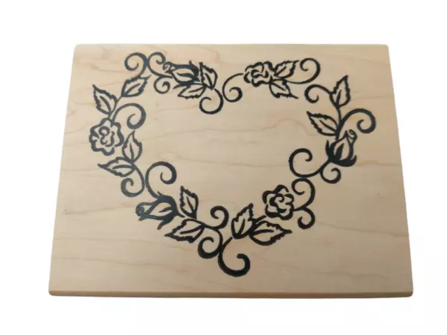 Heart Flower Frame wood mount rubber stamp P Denami Design 1998 Rose Valentine
